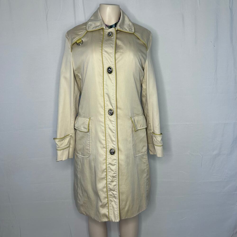 Coach Women’s Trench Coat Size 6 Cream Cotton Turn Lock Belt Lined